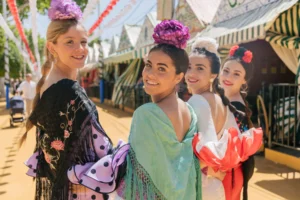 Grupo de flamencas en la Feria de Málaga