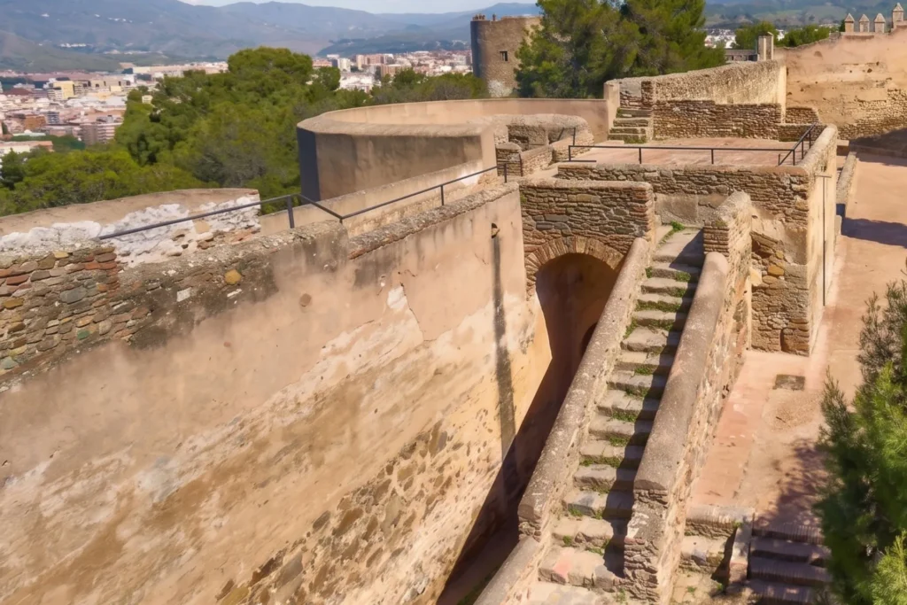 Detalle de las murallas del Castillo de Gibralfaro de Málaga.